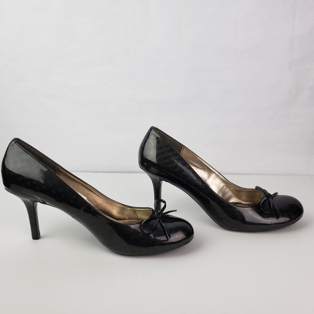 Candie's Black Patent Dizco Black Heels Bow 10